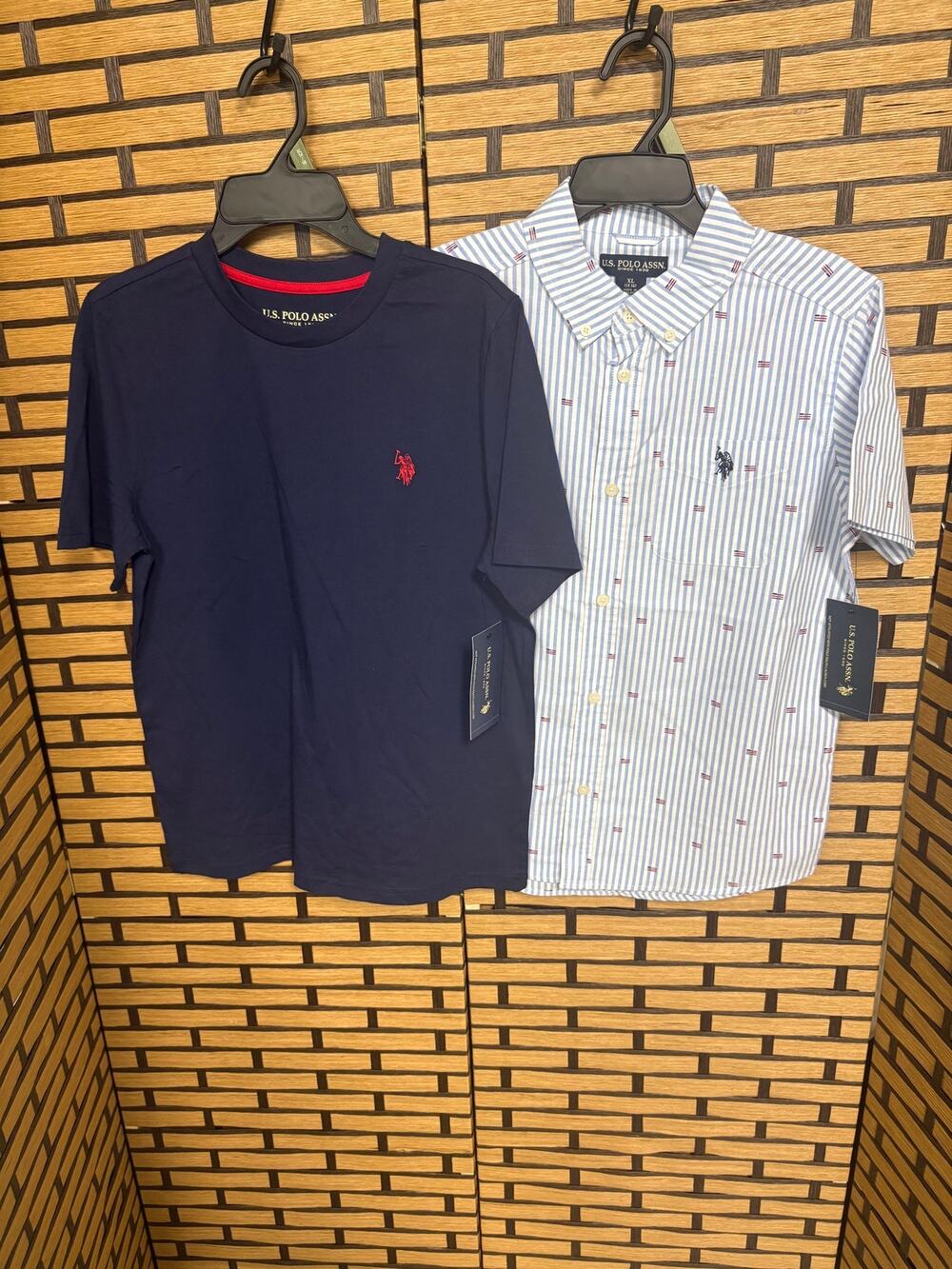 US Polo ASSN Navy Tee‎ And American Flag Button Down Boys Size Xl